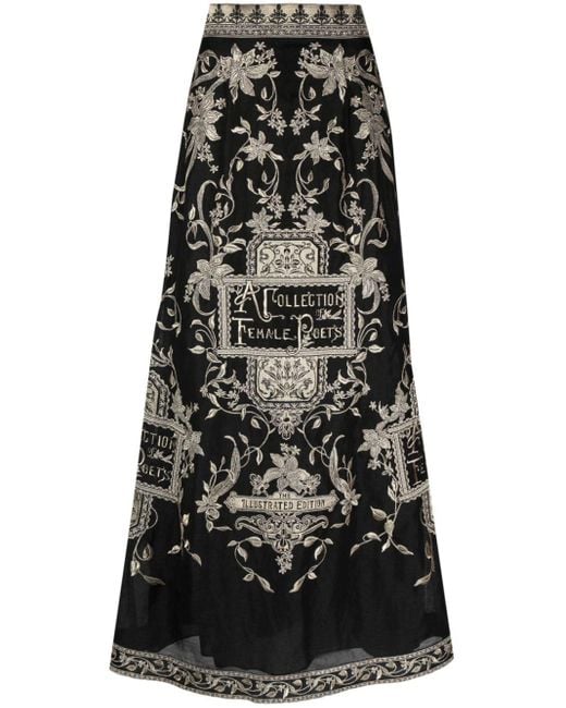 Zimmermann Black Floral-embroidered A-line Skirt