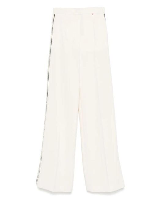 Nissa White Side-Stripe Trousers