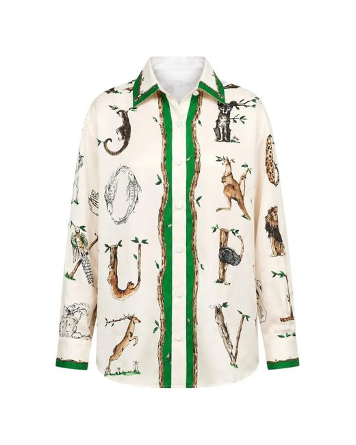 Paul & Joe White Alphabet-Print Contrast-Trim Blouse