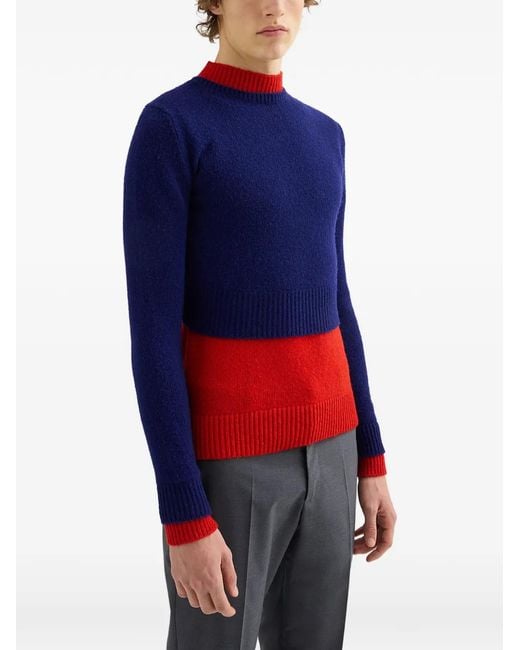 Jil Sander Blue Two-Tone Double-Layer Sweater for men