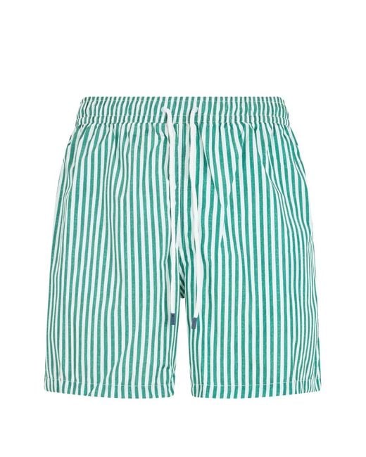Fedeli Green Striped Drawstring Swim Shorts for men