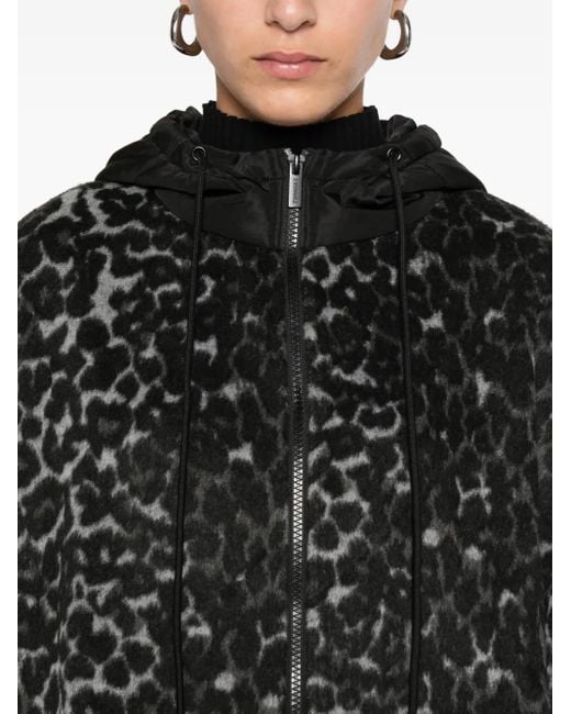 Twinset Black Leopard-Print Hooded Jacket
