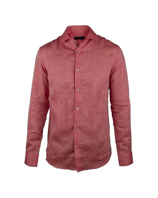 Moorer Red Sorrento Mother-Of-Pearl Button Long-Sleeved Shirt for men