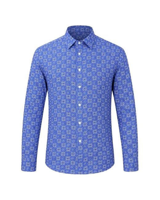 Peninsula Blue Bolgheri Geometric-Print Shirt for men