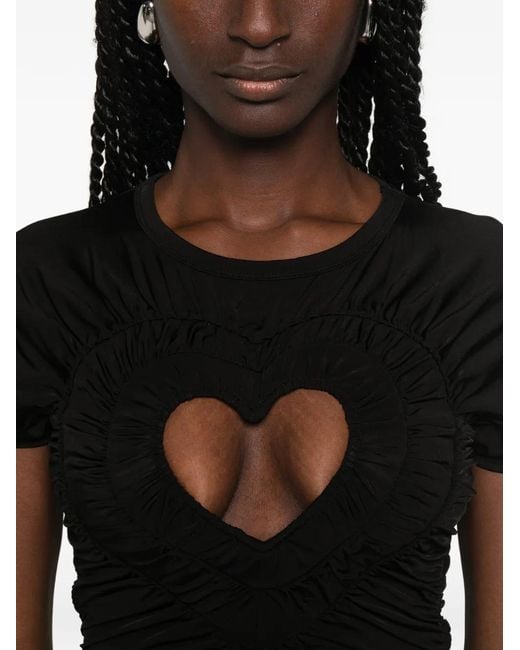 Sandro Black Heart Cut-Out Ruched T-Shirt