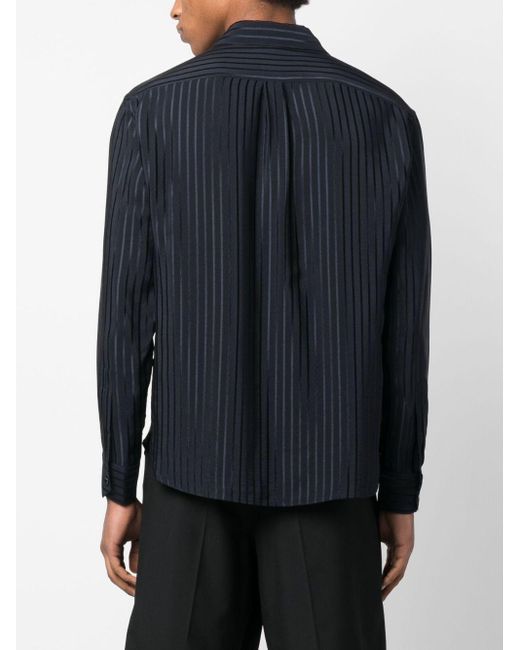 Saint Laurent Blue Striped Long-sleeve Silk Shirt for men