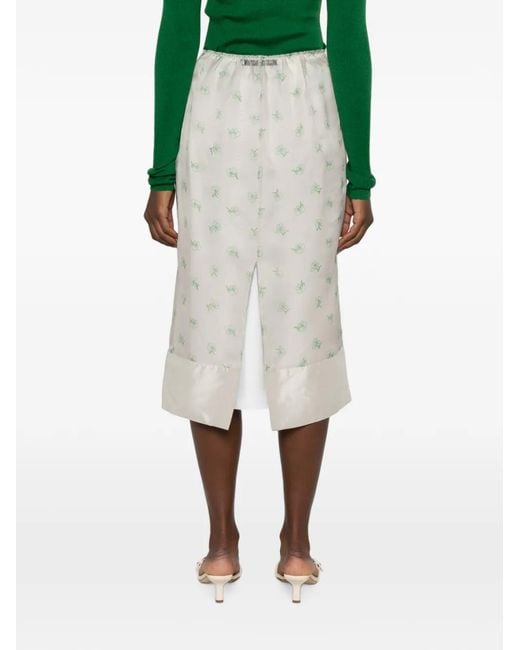 Carven White Floral-Print Midi Skirt