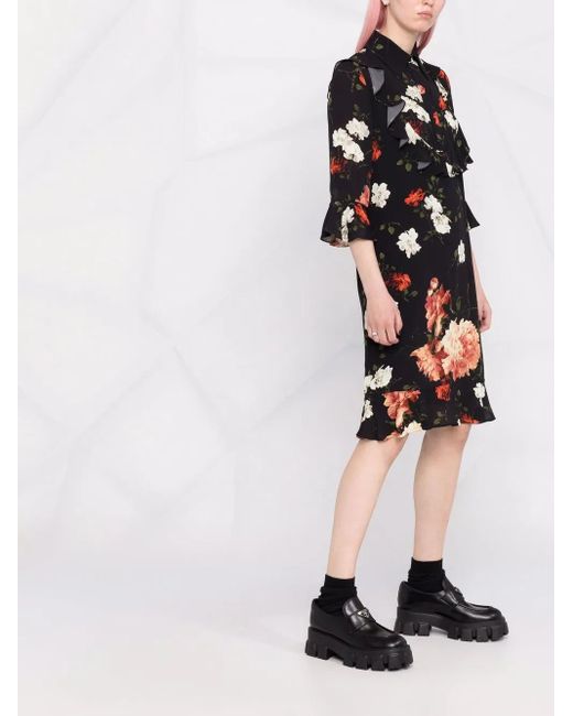 Erdem Black Bell Floral-Print Shirt Dress