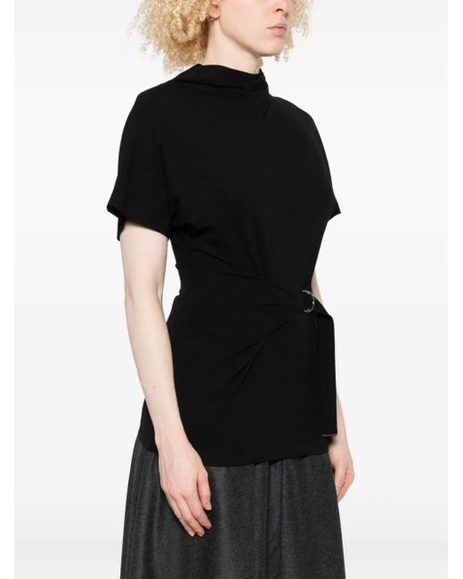 Brunello Cucinelli Black Tie-Front Short-Sleeve Top