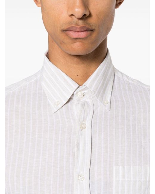 Paul & Shark White Striped Linen Shirt for men