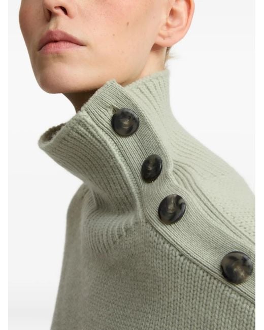 Yves Salomon Green High-Neck Button-Detail Sweater