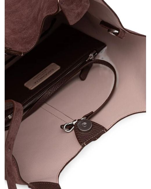 Coccinelle Brown Suede Logo-Plaque Tote Bag