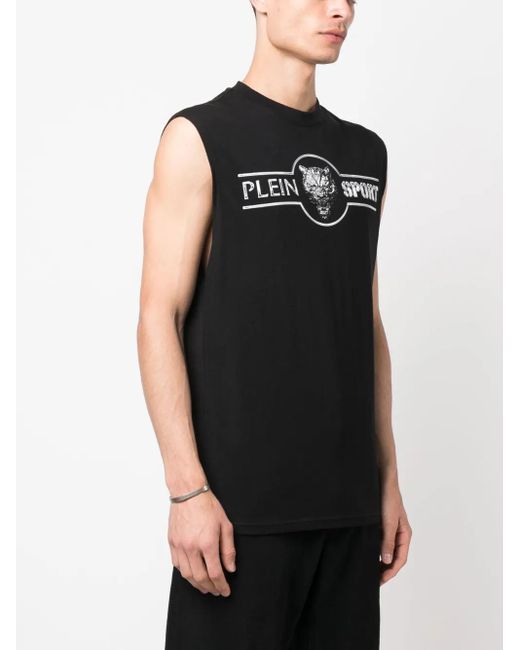 Philipp Plein Black Logo-Print Cotton Tank Top for men
