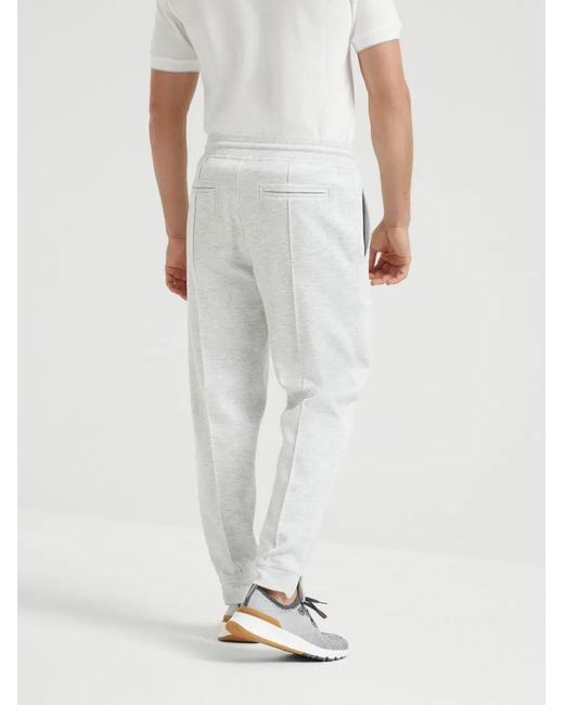 Brunello Cucinelli White Cotton-Cashmere-Silk-Blend Crête Sweatpants for men