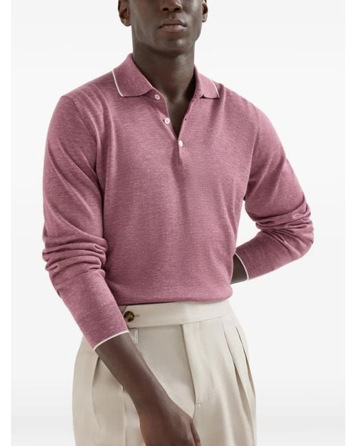Brunello Cucinelli メンズ ピンク ロングスリーブ ポロシャツ 【公式 