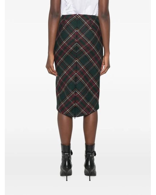 N°21 Black Tartan-Pattern Midi Skirt
