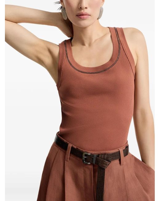 Brunello Cucinelli Brown Ribbed Trim Top
