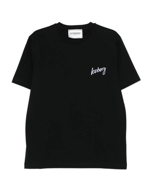 T-Shirt Girocollo Con Applicazione Logo di Iceberg in Black da Uomo