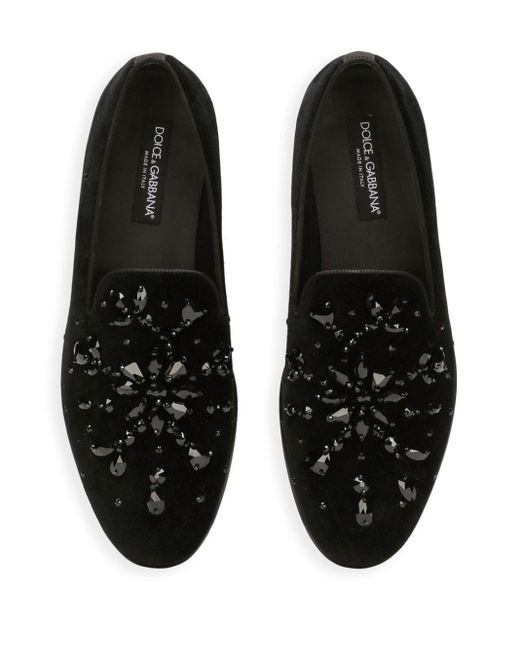 Dolce & Gabbana Fluwelen Slippers Met Kristal in het Black voor heren