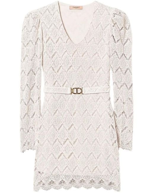 Twinset White Macramé Lace Mini Dress