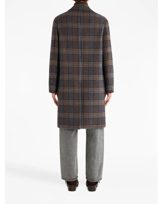 Etro Gray Plaid-Check Pattern Coat for men