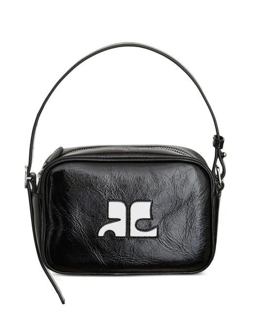 Courreges Black Logo-Detail Leather Shoulder Bag