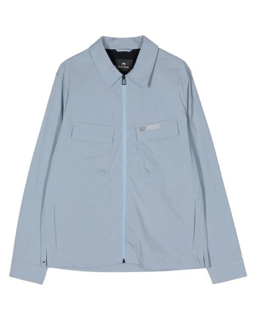 Paul Smith Blue Logo-Debossed Zip-Up Jacket for men