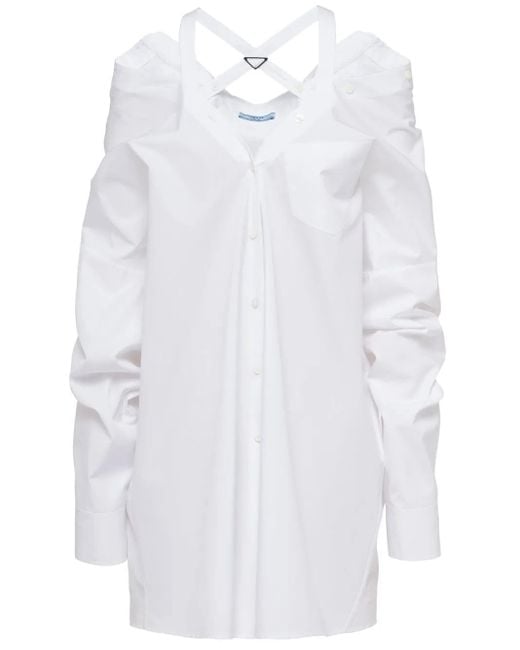 Prada White Off-Shoulder Cotton Shirt Dress