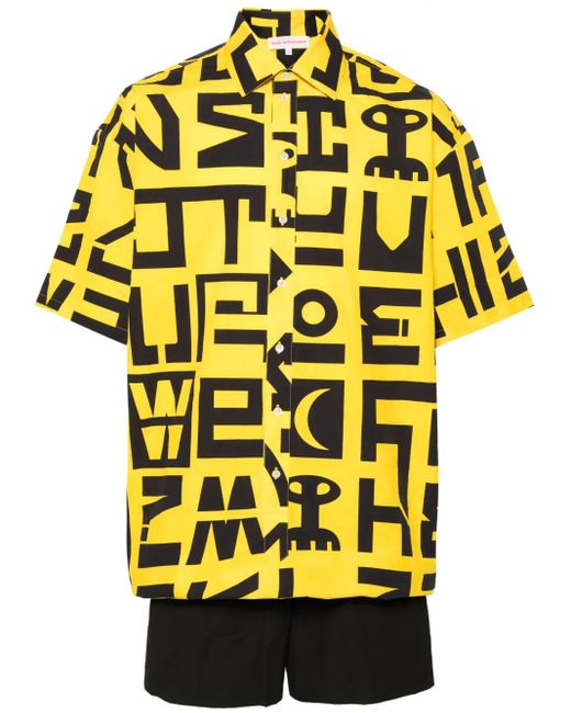 Walter Van Beirendonck Yellow Logo-Print Cotton Jumpsuit for men