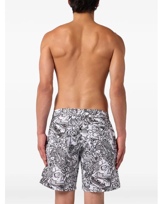 Philipp Plein White Swimming Shorts Skull All-Over for men