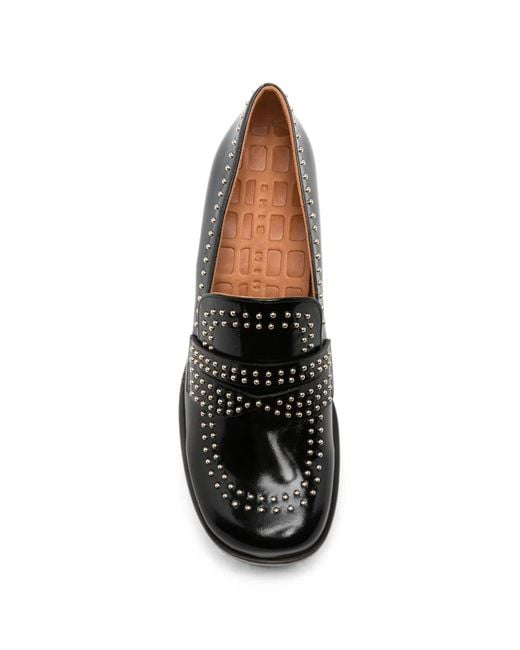 Chie Mihara Black Stud-Embellished Leather Loafers