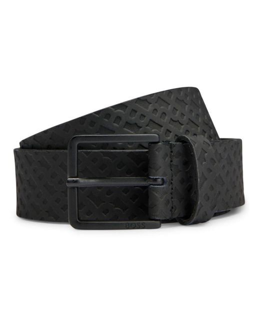 Boss Black Monogram-emed Leather Belt for men
