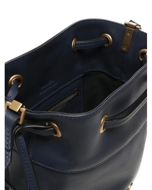 Pinko Blue Mini Drawstring Leather Bucket Bag