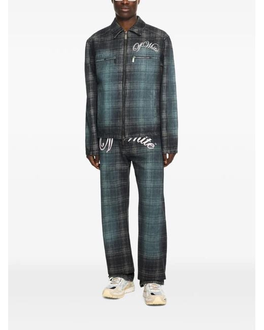Off-White c/o Virgil Abloh Blue Jean À Logo Et Carreaux En Jacquard for men