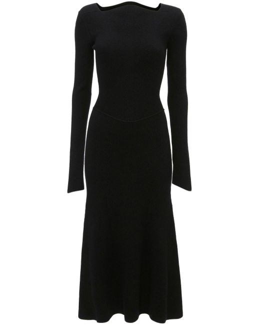 Victoria Beckham Black Ribbed Stretch-wool Midi Dress