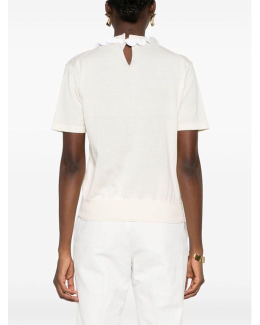 Jil Sander White Sequin-embellished Knitted Top