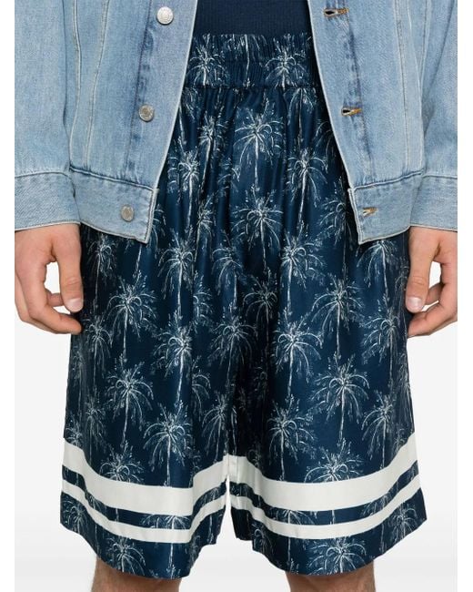 Laneus Blue Palm Tree-Print Shorts