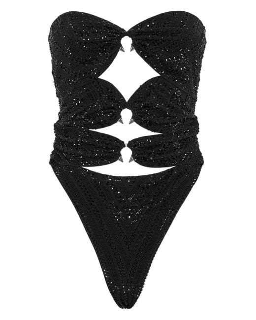 Philipp Plein Black Badeanzug mit Kristallen