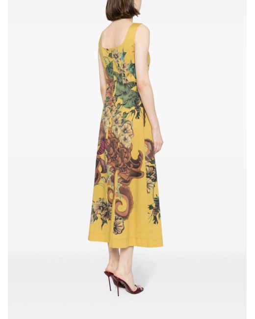Robe mi-longue sans manches à fleurs Alberta Ferretti en coloris Metallic