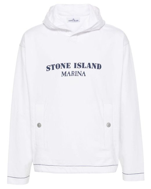 Stone Island Katoenen Hoodie Met Logoprint in het White voor heren