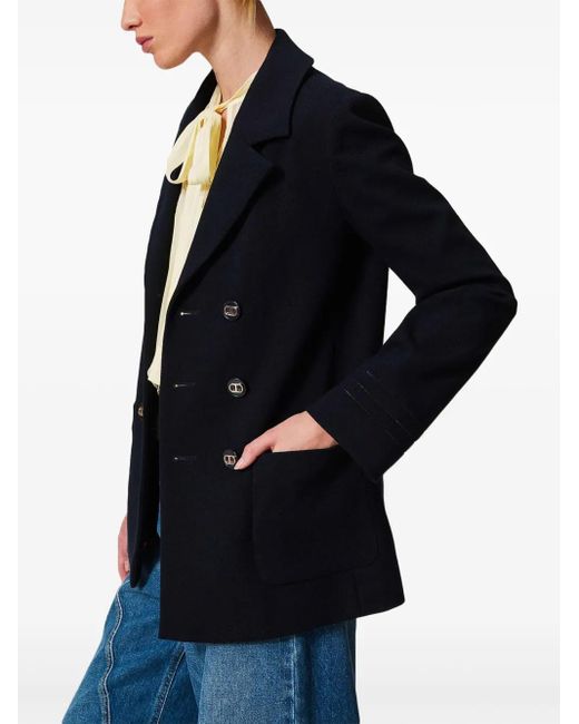 Twinset Blue Embroidered Double-Breasted Jacket