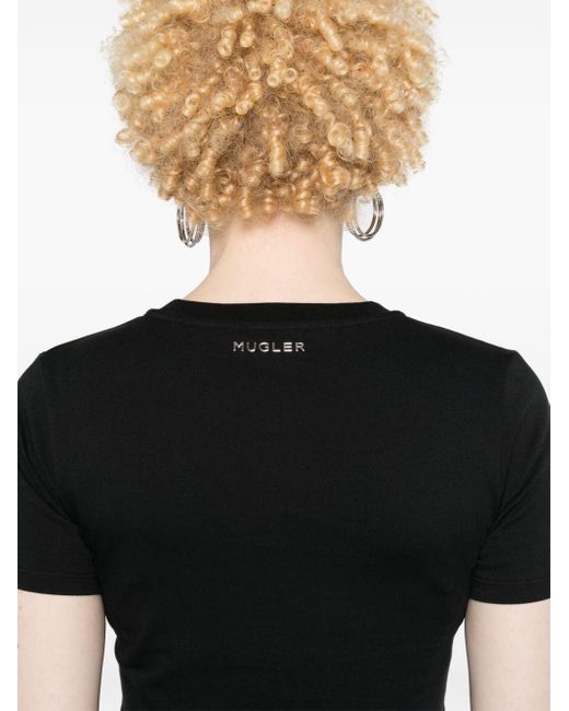 Mugler Black Anemone Cotton Cropped T-shirt