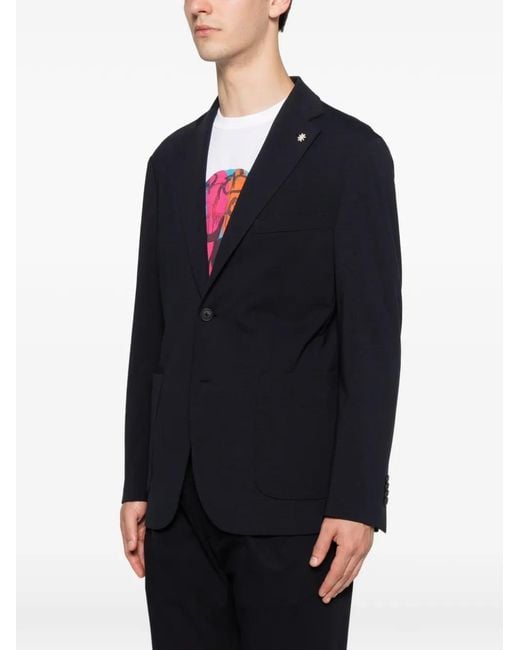 Manuel Ritz Blue Notched-Lapels Patch-Pockets Blazer for men