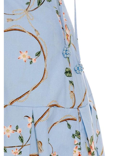 Agua Bendita Blue Otono Navegante Cut-Out Floral-Print Midi Dress