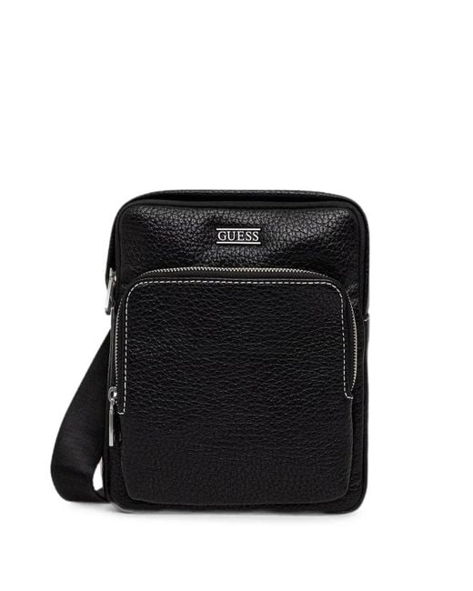 Guess Black Boston Logo-Plaque Pebbled-Effect Shoulder Bag for men