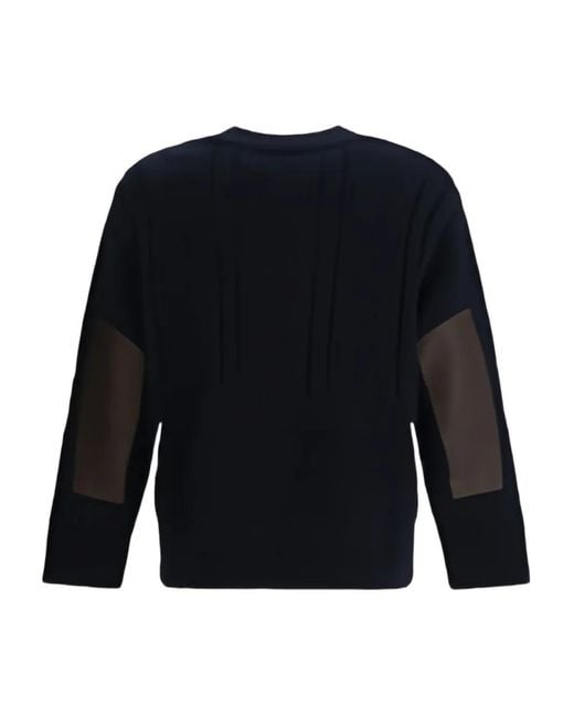 NAMACHEKO Blue Osterly Cable-Knit Elbow-Patch Sweater for men