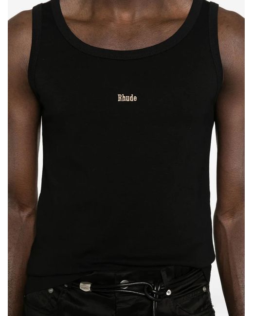 Rhude Black Logo-Embroidered Tank Top for men