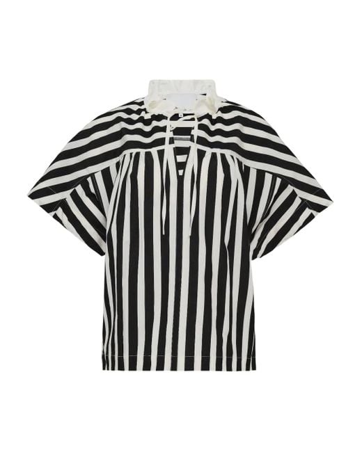 3.1 Phillip Lim Black Striped Frill-Neck Top