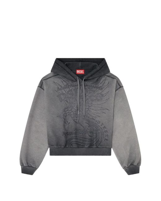 DIESEL Gray Hoodie With Dévoré Print