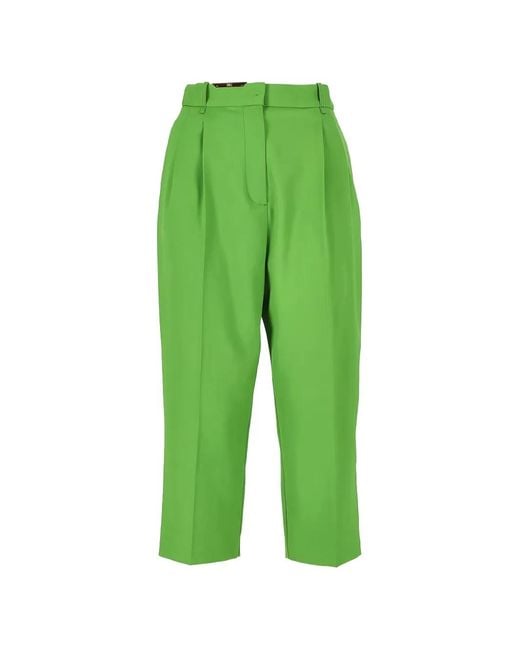 Elisabetta Franchi Green Pleat-Detail Trousers